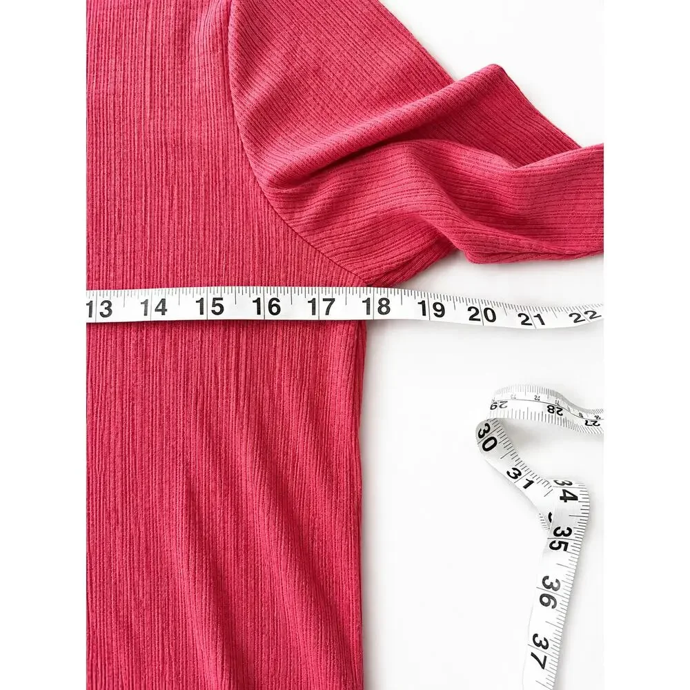Womens Pink Henley Top Size M Long Sleeve Fishermancore Ribbed Casual Basic Tee - Picture 5 of 6